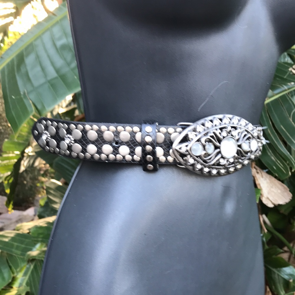 Guess silver stud and moonstone statement belt